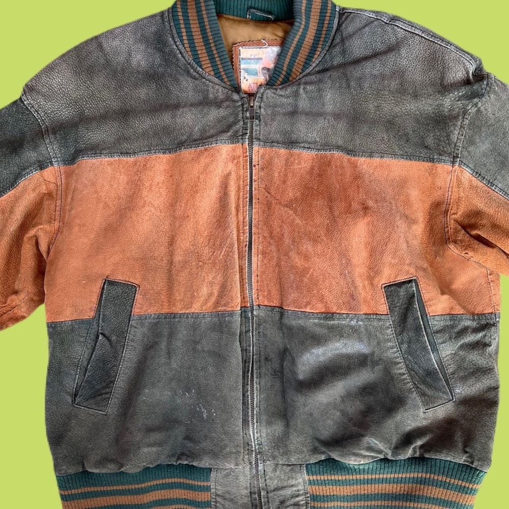 Atlantic beach leather brown and green coat size L